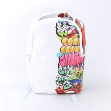 Sprayground Shark DLXV Leather Bag Backpack Half Graff White Zipper Pocket