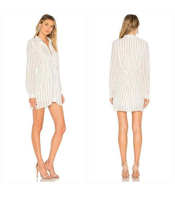 L'Academie Striped Button Front Shirt Dress Los Angeles White Black Size M