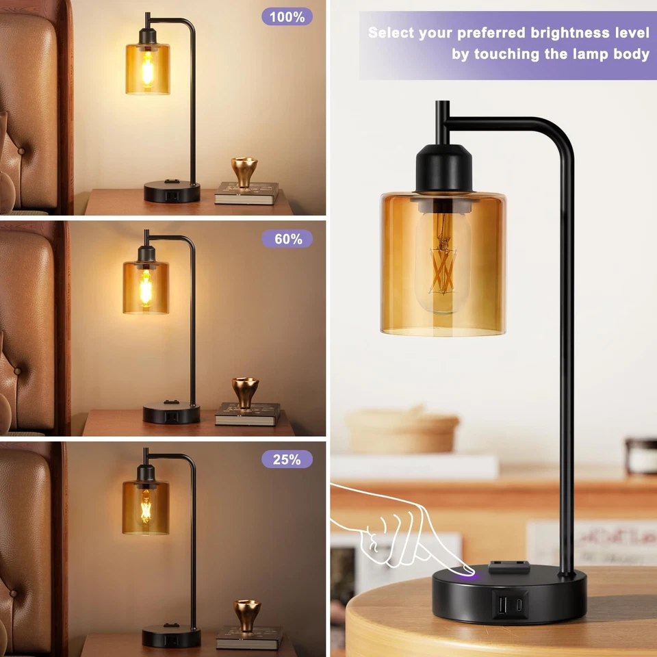 Industrial Touch Nightstand Lamps for Bedrooms Set of 2 - 3-Way Dimmable Tabl... - Image 2 of 4