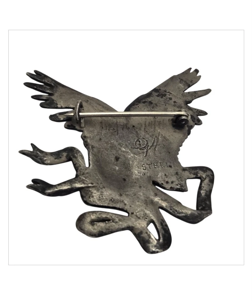 Broche raro prata esterlina bandeira esmaltada americana águia - Imagem 3 de 4