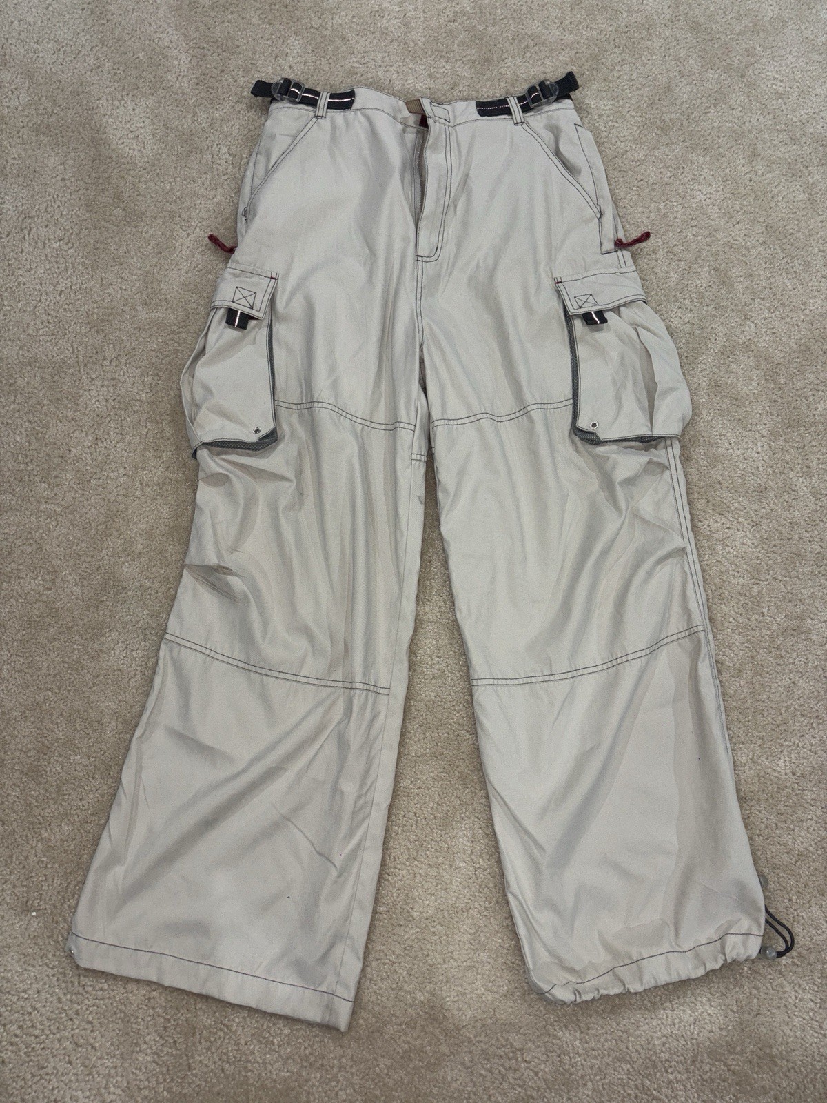 Baggy Skater Grunge Parachute Cargo Pants Size 32 with Breakdown Design-image