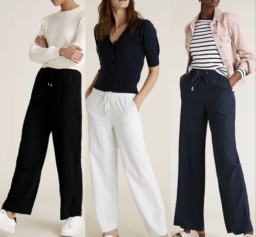 Ladies EX M\u0026S Wide Leg Linen Rich 