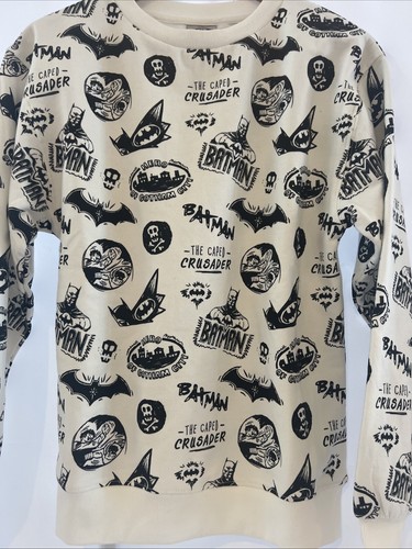Batman Sweatshirt Gotham White Black Women’s XS NEW - Picture 2 of 7