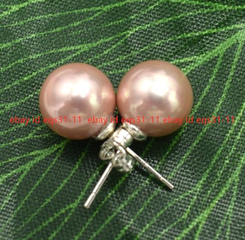 Beauty 8/10/12/14mm South Sea Shell Pearl Round Beads 925 Silver Stud Earrings - Picture 4 of 26