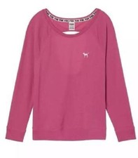 Nwt Victorias Secret Pink Dog Logo Open Back Crew Pullover Terry Sweatshirt M