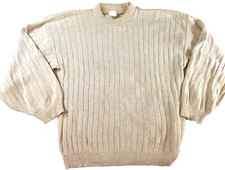 Vintage Cherokee Beige Ribbed Pullover Crew Neck Men's Sweater Sz L Women's XL