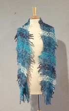 Unbranded Blue & White Basket Weave Scarf