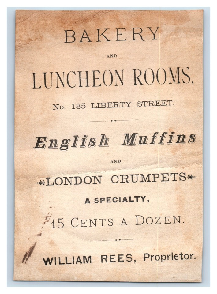 1880s William Rees Bakery Luncheon Rooms English Muffins & Crumpets