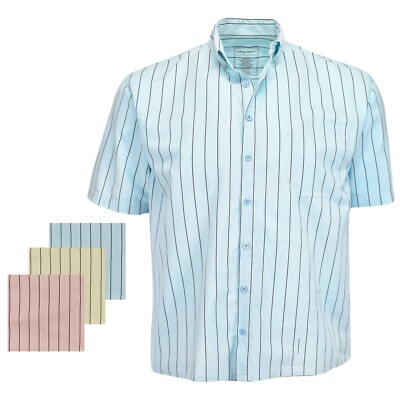 Indygo Smith Men's XL Tall Short Sleeve Striped Cotton Button Down Sport Shirt