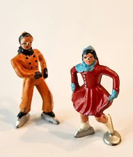 Vintage 40's Barclay Metal Figurines Ice Skaters Man Woman 2 Pair Available