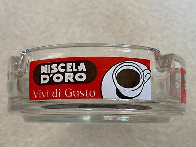 MISCELA D'ORO COFFEE~Clear Glass ASHTRAY~4'' Round Viv di Gusto ITALY EUC