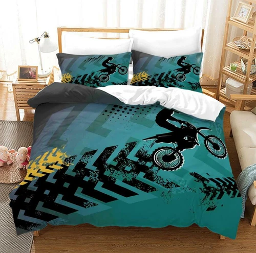 Teen Boy Kids Bedding Motocross Motorbike Quilt Cover Motorcyclist Doona Covers - Picture 3 of 6