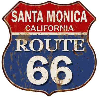 SANTA MONICA, CALIFORNIA Route 66 Shield Metal Sign Man Cave Garage 211110013070