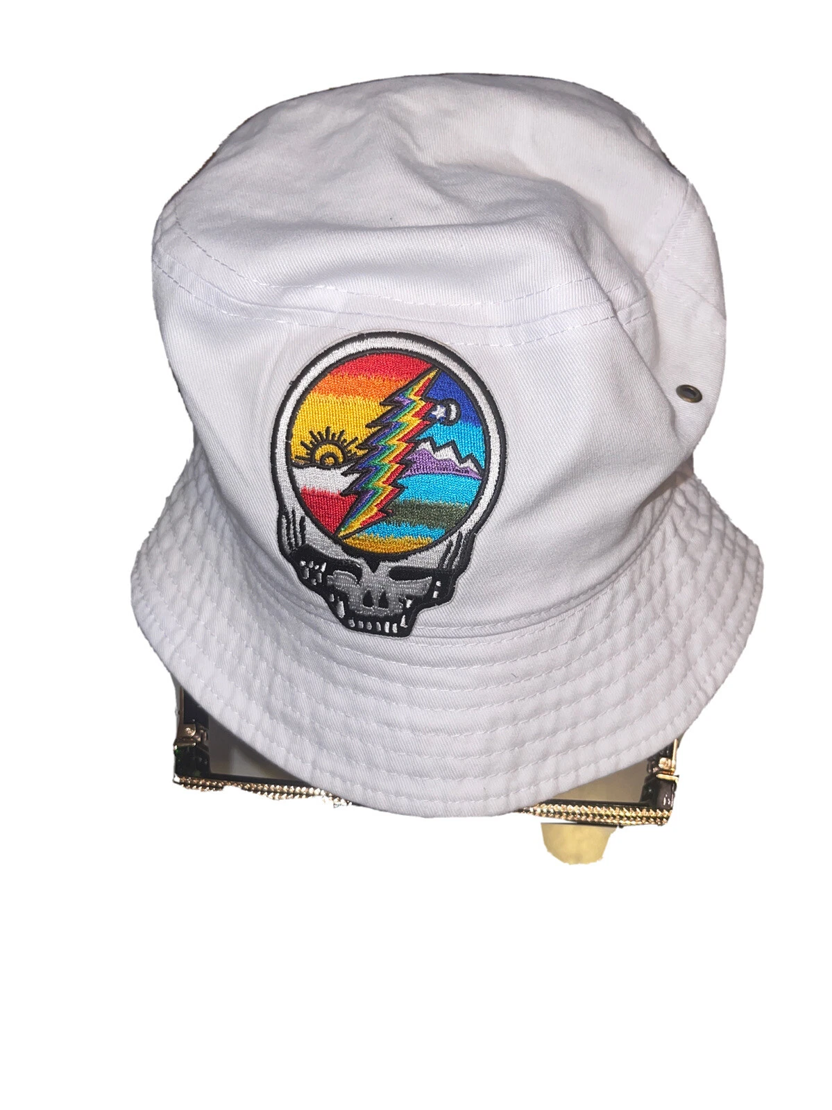 Colorful Good Vibes Patch Bucket Hat White Size L/XL
