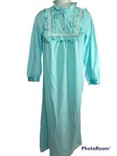 Vintage Previews USA Blue Fleece Nightgown Small Cottagecore Prairie Long Dress