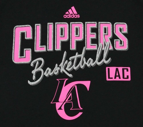Adidas NBA Youth Girls Los Angeles Clippers Glitter Courtside Tee, Black - Picture 2 of 6