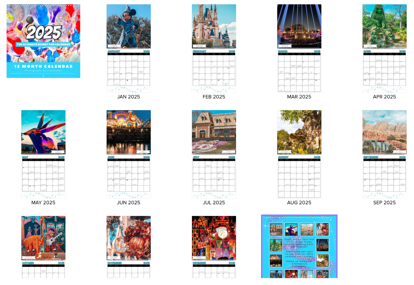 2025 Disney Wall Calendar 12x12 Fun History Dates Photos Disneyland
