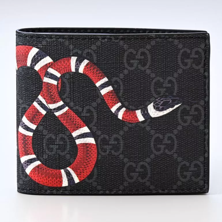 GUCCI Bi-fold Wallet King Snake 451266 GG Supreme Canvas PVC Black Red with  Box