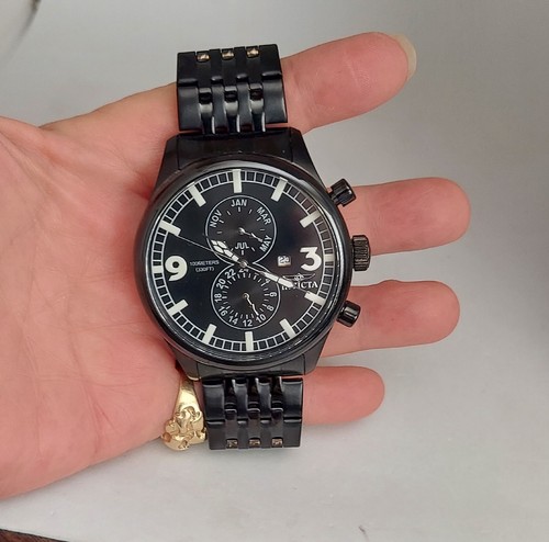 Invicta Chronograph 0367 Trinate Watch Black Dial Stainless Steel 48mm ...