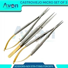 GERMAN Castroviejo Micro Scissors Needle Holder Straight  Forceps Dental Eye set