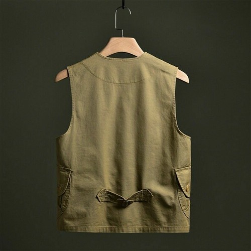 Men Waistcoat Gilet Cargo Vest Pocket Sleeveless Jacket Military Vintage Top - Picture 7 of 12