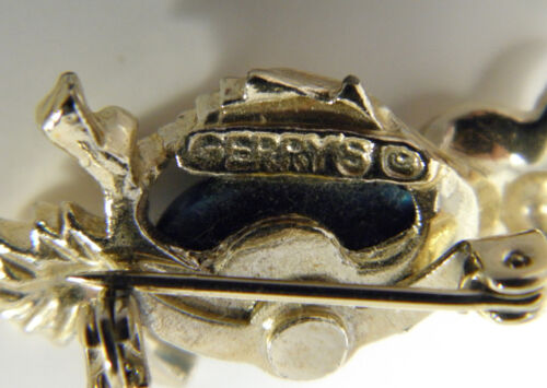 VTG Gerrys Owl Brooch Designer Signed Teal Blue Belly Bird Retro Figural Pin - Picture 4 of 8