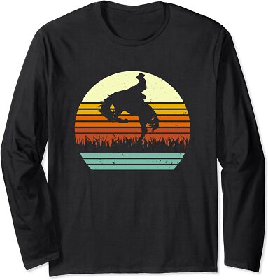 Rodeo Bucking Bronco Horse Retro Style Funny Gift Long Sleeve T-Shirt
