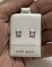 Mens Real 14k White gold square kite small studs earrings 5mm