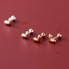 Sterling Silver Heart Tragus Helix Screw Back Stud Earrings A1619