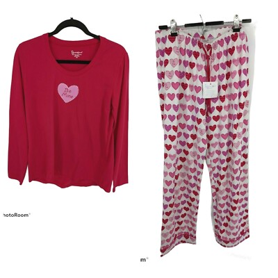 PajamaGram Womens Hearts Be Mine Valentine Love 2 Piece PJs Set Size Medium New