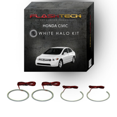 White Angel Eye LED Headlight Halo Ring kit for 2006-2008 Honda Civic Headlights
