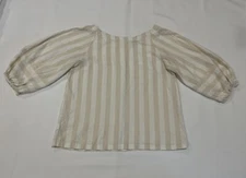 LOFT Blouse Size Small  Puff Sleeve Shirt Top Linen Blend Stripes Pre Owned