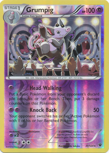 Grumpig - 31/124 - Rare - Reverse Holo -(x1)- XY Fates Collide - NM-Mint!!!