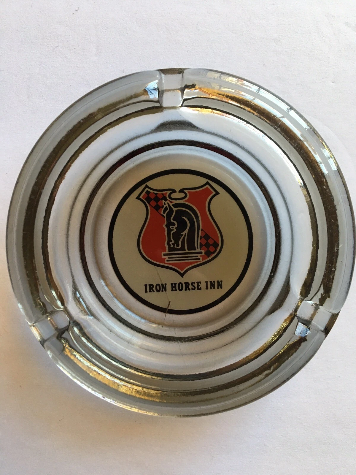 Iron Horse In Clear Glass Heavy Ash Tray
