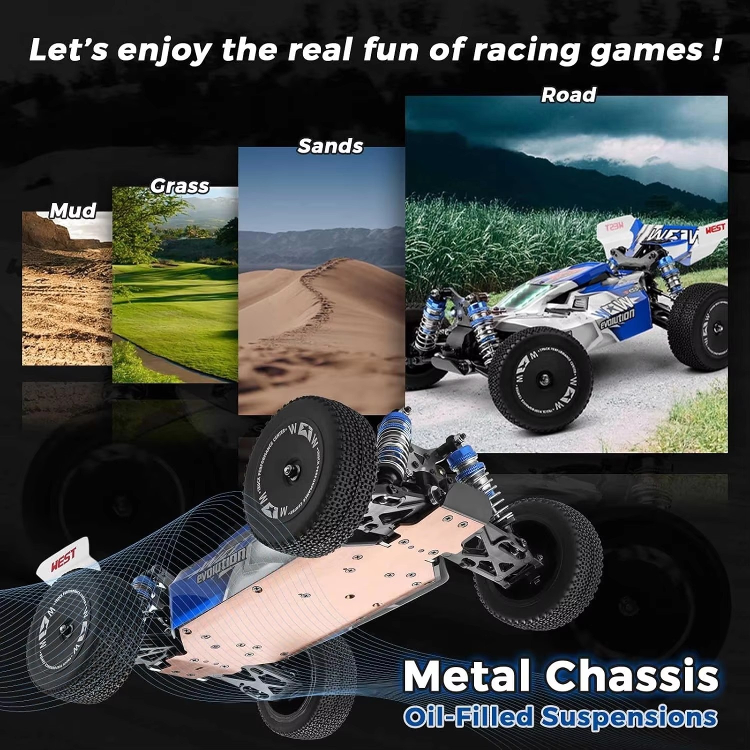 WLtoys 144011 1/14 Fast RC Car,Max 43 MPH Off-Road Remote Control Car with Light