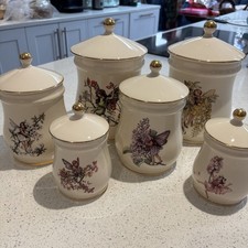 Vintage Gresham Flower Fairies Storage Jars Full Set of 6 Rare Collectible Cute