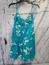 Forever21 Spaghetti Strap Mini Dress Teal Bluish w/ White Dasies V Neck