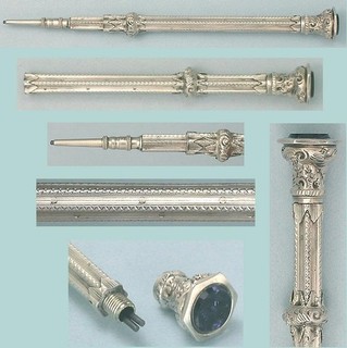 Antique Sterling Silver Mechanical Pencil / Seal English Circa 1880