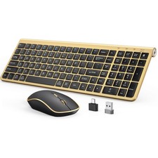 Black Gold Wireless Keyboard, Mouse Combo, Ergonomic, Cordless, Quiet, Tilt