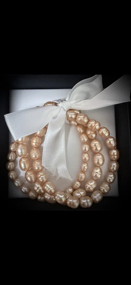 NUEVO EN CAJA HONORA CONJUNTO DE 3 PULSERAS DE TRES PIEZAS PERLAS MELOCOTÓN CON ANILLOS CULTIVADOS Foto 2 de 3