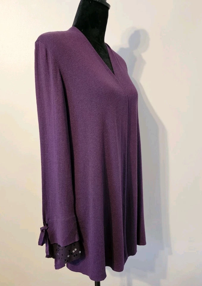 Zozo Women's Cardigan Sweater Sz L Open Front Long Sleeve Purple Knit Elegant - Imagem 2 de 4