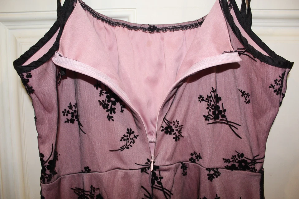 Vestido para mujer mediano/grande floral negro encaje falda transparente forro Foto 3 de 4