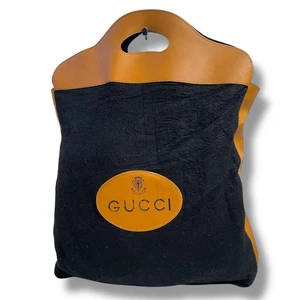 Rare sac fourre tout GUCCI logo en relief feutre x cuir marine du Japon 57228K authentique