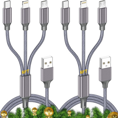 Multi Charging Cable (6Ft 2Pack),3 in 1 USB Charging Cable for Multiple Devices,