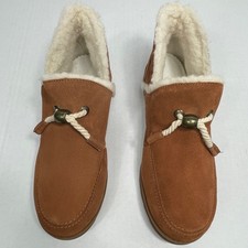 Muk Luks Womens Size 9 Brown Suede Faux Fur Lined Ankle Boots Slippers Cognac