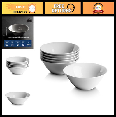 Set of 6 White 7'' Round Cereal Bowls - Elegant Dining & Kitchen Essentials