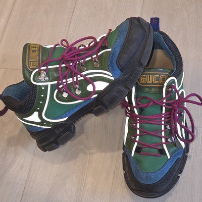 GUCCI Flashtrek Leather & Mesh Sneaker In Green/blue Sz US 10 Made In ITALY 