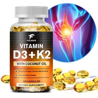 Vitamin D3 K2 MK7 Supplement, with Coconut Oil, Supports Immune & Bone Health