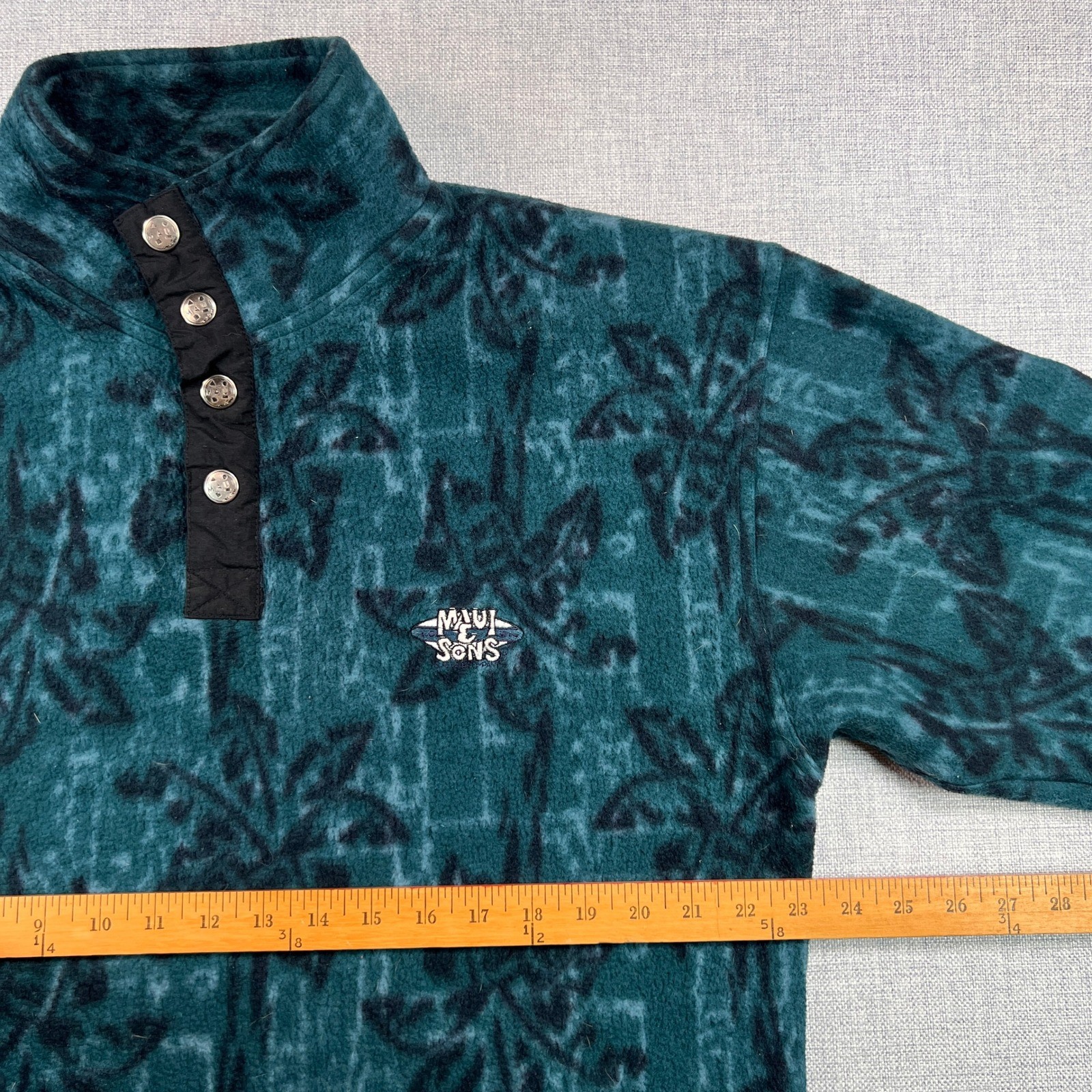 VTG 90s Maui and Sons Snap Fleece Pullover Mock Neck Men Medium Teal Retro Surf image 7