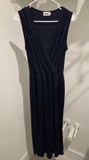 YIDARTON Blue Wrap Dress Large Navy Midi Soft V-Neck Solid Classic Simple